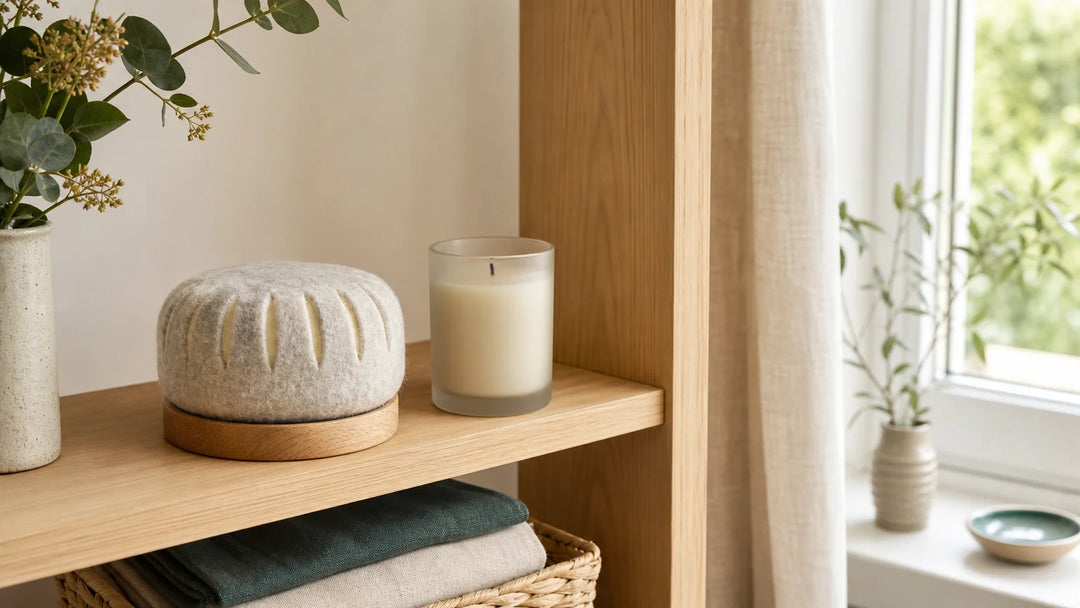 Diffuseur passif et bougie parfumée dans un intérieur français