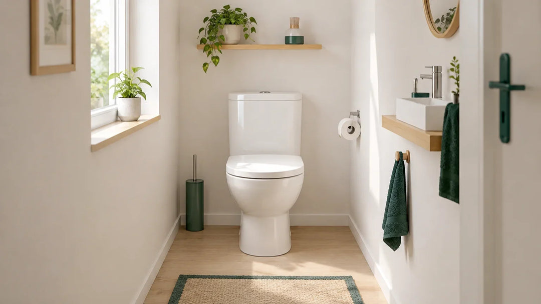 Toilettes lumineuses et sobres dans un intérieur chaleureux