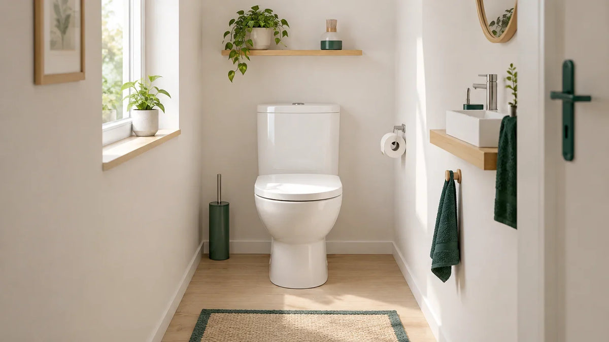Toilettes lumineuses et sobres dans un intérieur chaleureux Bild