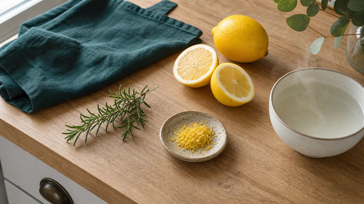 Citron, zestes et romarin préparés pour parfumer une pièce Imagen