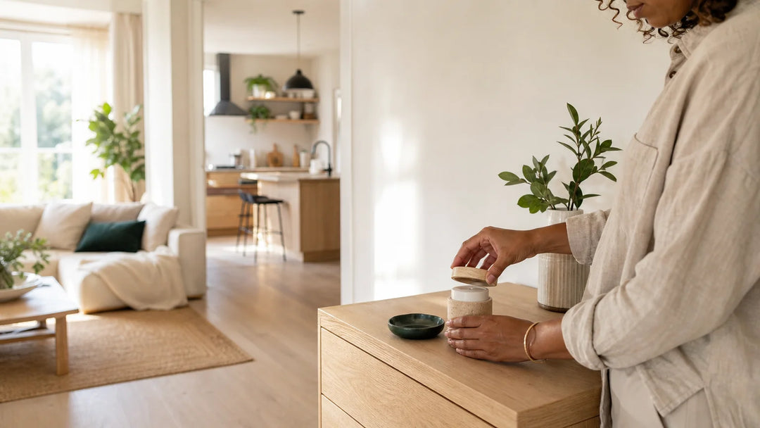 Diffuseur d’ambiance sans marque dans un intérieur français chaleureux, pour illustrer le meilleur diffuseur d’ambiance fabriqué en France 2026